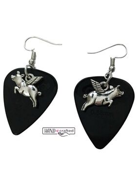 𝅺HAND Crafted Drop Earrings When Pigs Can Fly Repurposed Guitar Picks